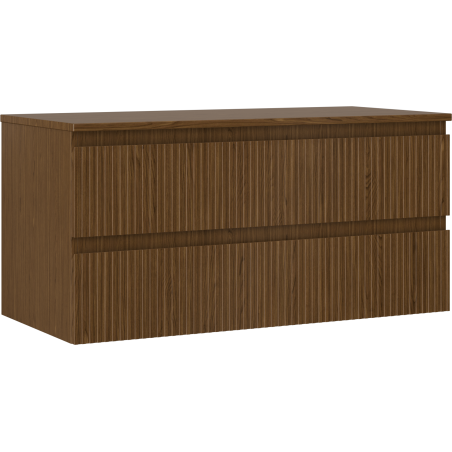 Mexen Rivel szafka łazienkowa podumywalkowa 100 cm z blatem, 2 szuflady, ryflowana , orzech - 91A20-10047-2-BFFC86