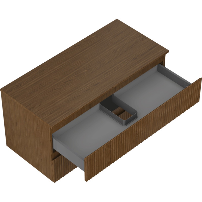 Mexen Rivel bathroom cabinet for washbasin 100 cm with countertop, 2 drawers, fluted, walnut - 91A20-10047-2-BFFC86