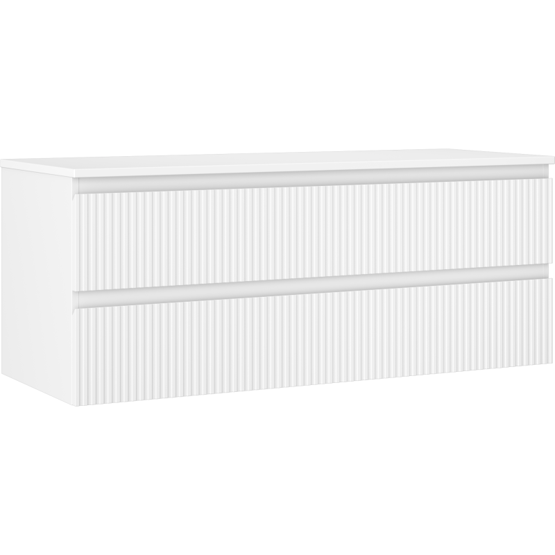 Mexen Rivel szafka łazienkowa podumywalkowa 120 cm z blatem, 2 szuflady, ryflowana , biała mat - 91A20-12047-2-BFFC01
