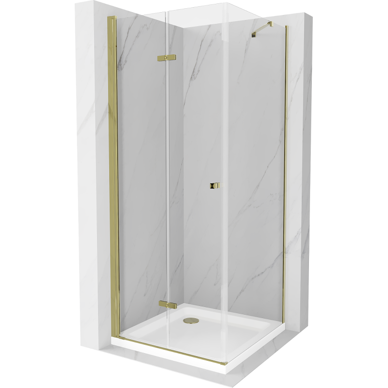 Mexen Lima folding shower cabin 100 x 100 cm, transparent, gold + Flat tray - 856-100-100-50-00-4010