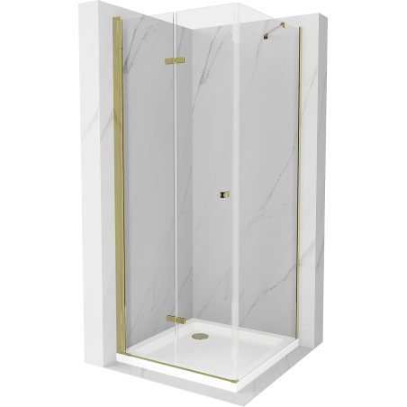 Mexen Lima opvouwbare douchecabine 100 x 100 cm, transparant, goud + Flat douchebak - 856-100-100-50-00-4010
