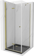 Mexen Lima klappbare Duschkabine 80 x 80 cm, transparent, Gold + Flat Duschwanne, schwarz - 856-080-080-50-00-4070G