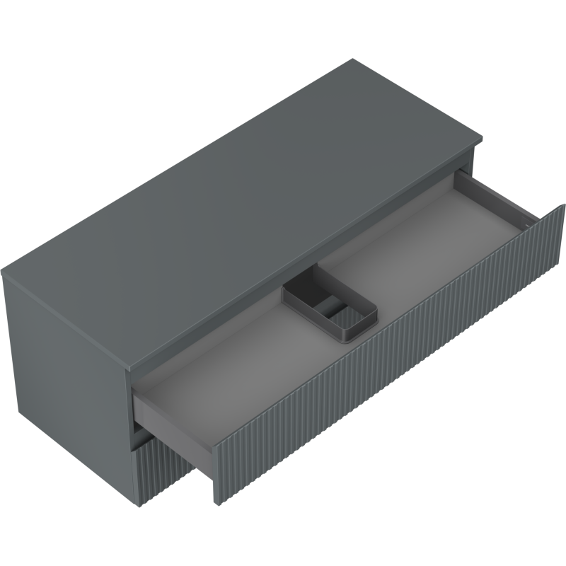 Mexen Rivel kylpyhuonekaappi pesualtaan alle 120 cm, jossa on taso, 2 laatikkoa, uurrettu, grafiitinharmaa matta