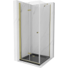 Mexen Lima faltbare Duschkabine 90 x 90 cm, transparent, gold + Flat Duschwanne, schwarz - 856-090-090-50-00-4070G