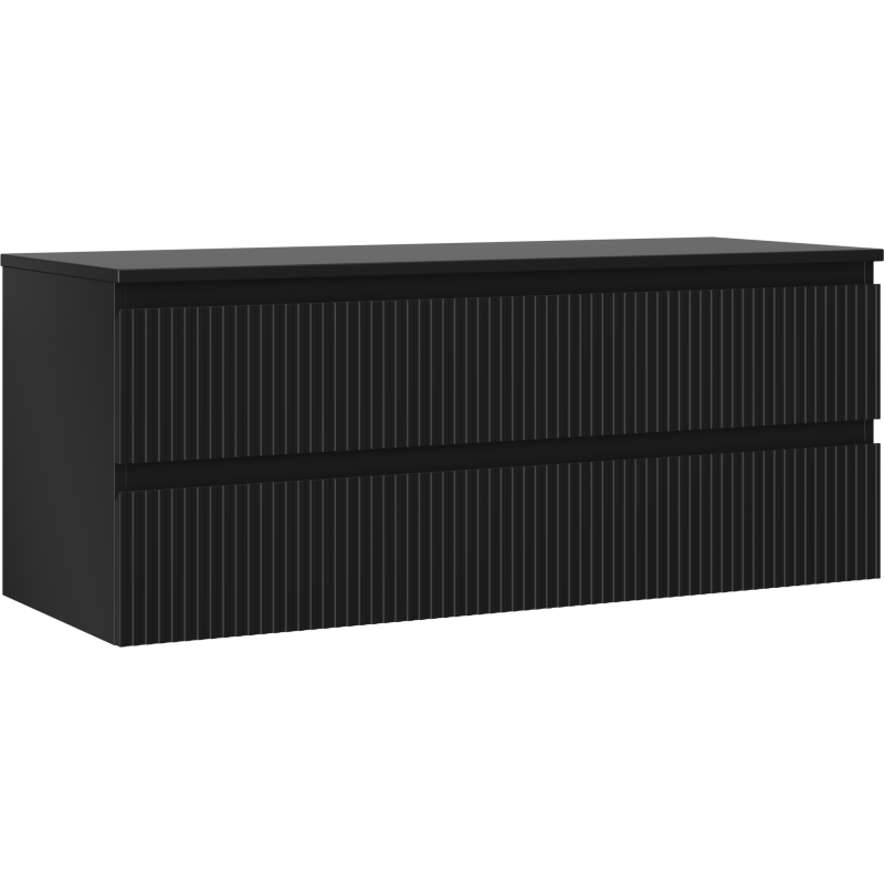 Mexen Rivel Badezimmerschrank unter dem Waschbecken 120 cm mit Arbeitsplatte, 2 Schubladen, geriffelt, schwarz matt