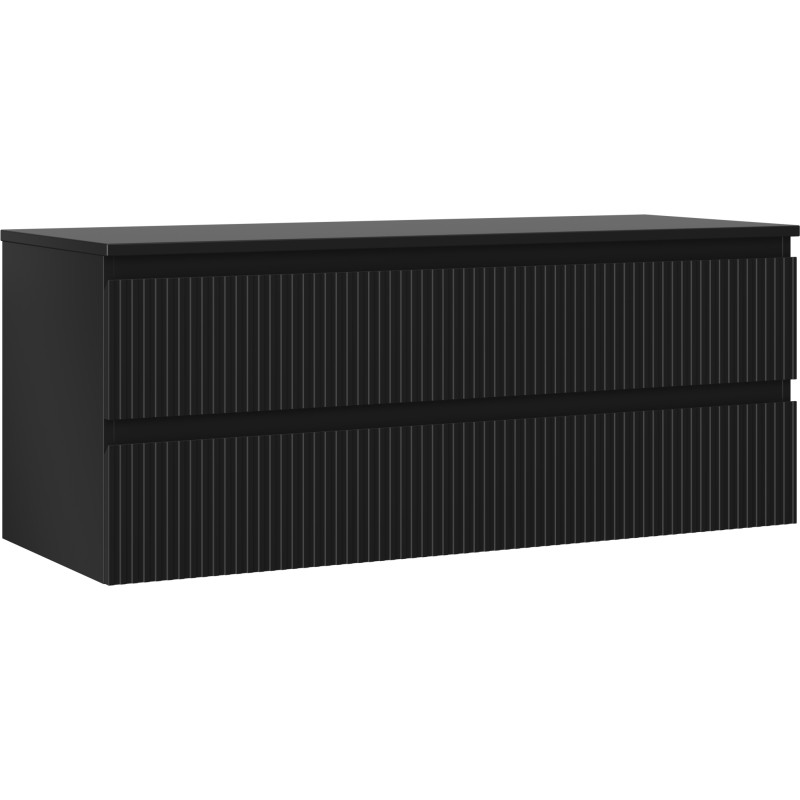 Mexen Rivel mobile da bagno sottolavabo 120 cm con piano, 2 cassetti, scanalato, nero opaco - 91A20-12047-2-BFFC71