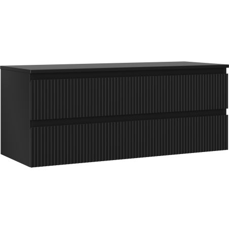 Mexen Rivel meuble sous-lavabo de salle de bain 120 cm avec plan, 2 tiroirs, rainuré, noir mat - 91A20-12047-2-BFFC71
