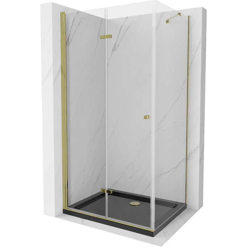 Mexen Lima kokkupandav dušinurk 90 x 100 cm, läbipaistev, kuldne + Flat dušialus, must - 856-090-100-50-00-4070G