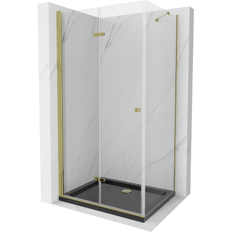 Mexen Lima faltbare Duschkabine 90 x 100 cm, transparent, gold + Flat Duschwanne, schwarz - 856-090-100-50-00-4070G