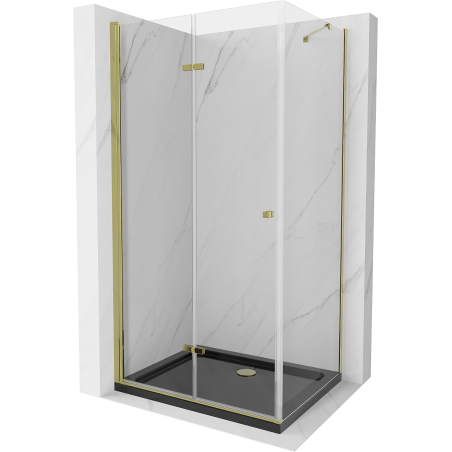 Mexen Lima folding shower cabin 90 x 100 cm, transparent, gold + Flat tray, black - 856-090-100-50-00-4070G