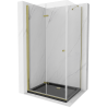 Mexen Lima faltbare Duschkabine 90 x 100 cm, transparent, gold + Flat Duschwanne, schwarz - 856-090-100-50-00-4070G