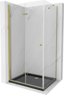 Mexen Lima faltbare Duschkabine 90 x 100 cm, transparent, gold + Flat Duschwanne, schwarz - 856-090-100-50-00-4070G