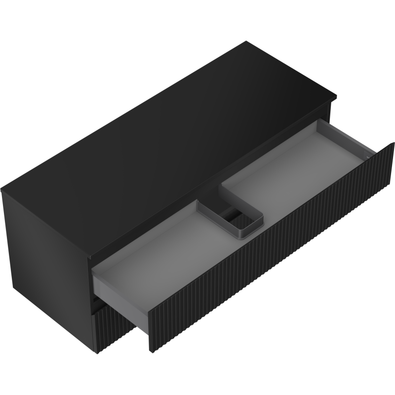 Mexen Rivel Badezimmerschrank unter dem Waschbecken 120 cm mit Arbeitsplatte, 2 Schubladen, geriffelt, schwarz matt
