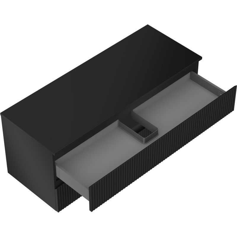 Mexen Rivel badkamerkast onder wastafel 120 cm met blad, 2 lades, geribbeld, zwart mat - 91A20-12047-2-BFFC71