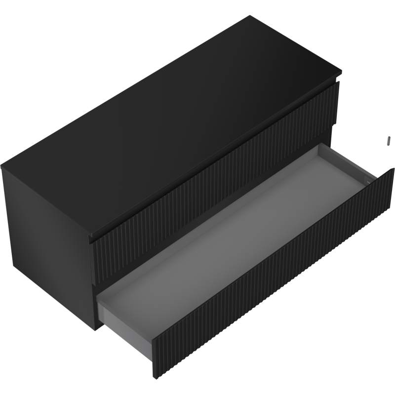 Mexen Rivel Badezimmerschrank unter dem Waschbecken 120 cm mit Arbeitsplatte, 2 Schubladen, geriffelt, schwarz matt