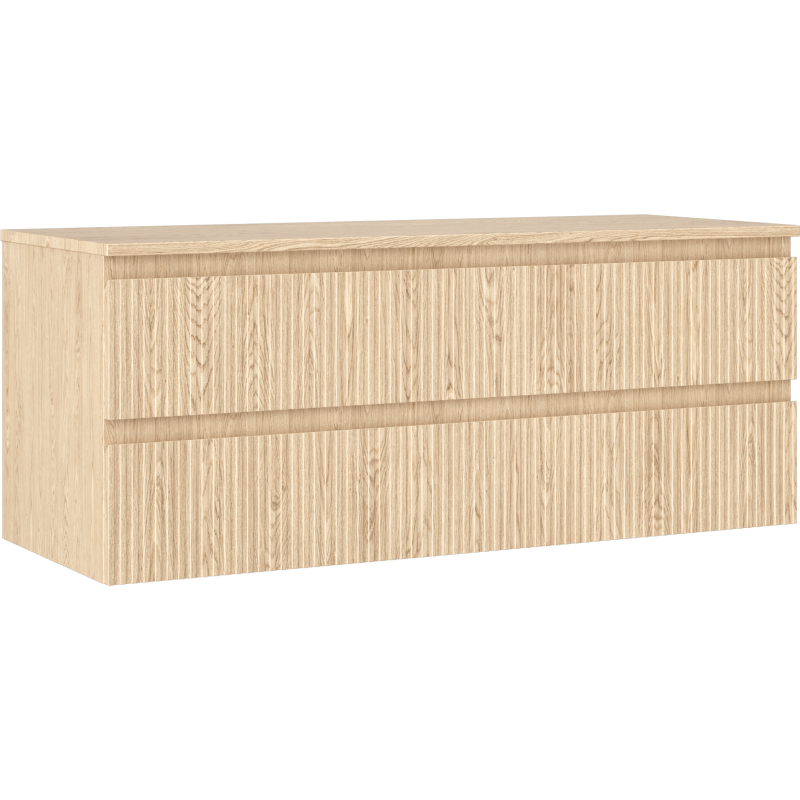 Mexen Rivel Badezimmerschrank unter Waschbecken 120 cm mit Arbeitsplatte, 2 Schubladen, gerillt, Eiche - 91A20-12047-2-BFFC81