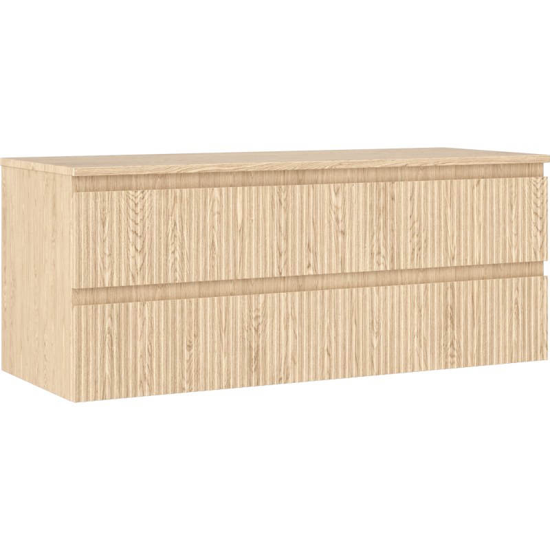 Mexen Rivel badkamerkast onder de wastafel 120 cm met blad, 2 laden, geribbeld, eik - 91A20-12047-2-BFFC81