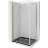 Mexen Lima folding shower enclosure 100 x 90 cm, transparent, gold + Flat shower tray, black - 856-100-090-50-00-4070G