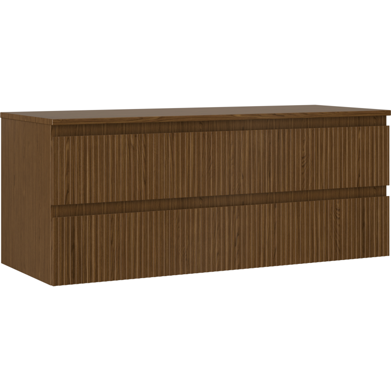 Mexen Rivel Badezimmerunterschrank 120 cm mit Platte, 2 Schubladen, geriffelt, Nussbaum - 91A20-12047-2-BFFC86