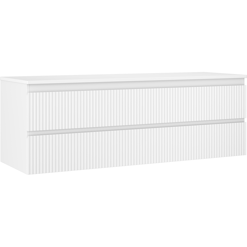Mexen Rivel Badezimmerschrank für Waschbecken 140 cm mit Arbeitsplatte, 2 Schubladen, gerillt, Weiß Matt - 91A20-14047-2-BFFC01