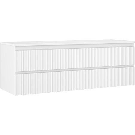 Mexen Rivel badkamerkastje onder de wastafel 140 cm met blad, 2 lades, geribbeld, mat wit - 91A20-14047-2-BFFC01