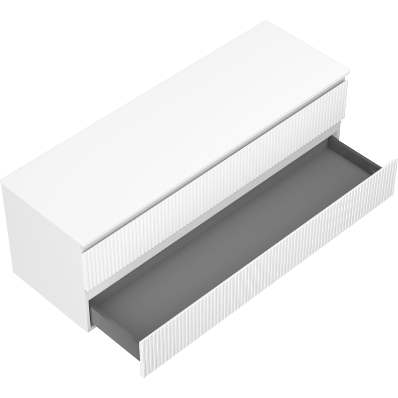 Mexen Rivel armario de baño bajo lavabo 140 cm con encimera, 2 cajones, acanalado, blanco mate - 91A20-14047-2-BFFC01