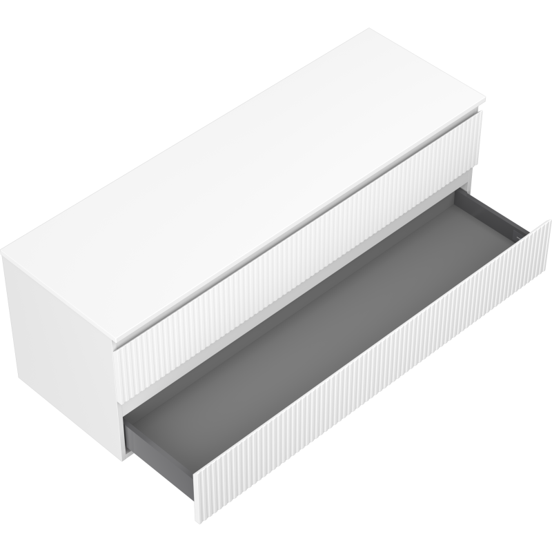 Mexen Rivel armário de casa de banho de 140 cm com tampo, 2 gavetas, estriado, branco mate - 91A20-14047-2-BFFC01