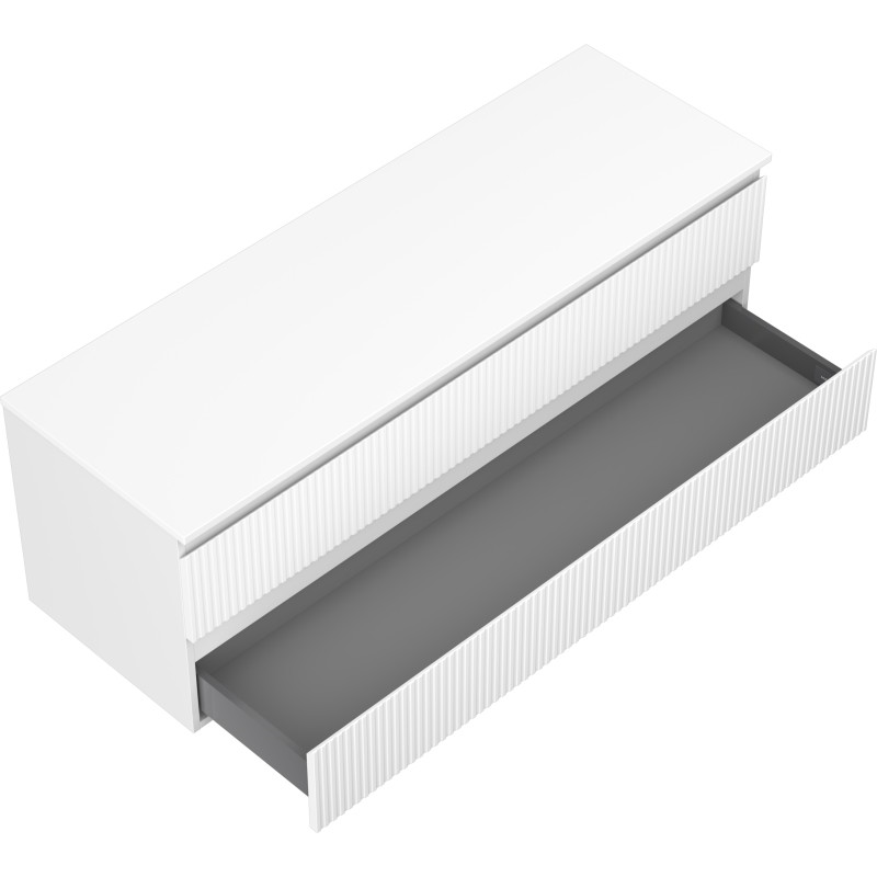 Mexen Rivel badkamerkast onder wastafel 140 cm met blad, 2 lades, geribbeld, wit mat - 91A20-14047-2-BFFC01