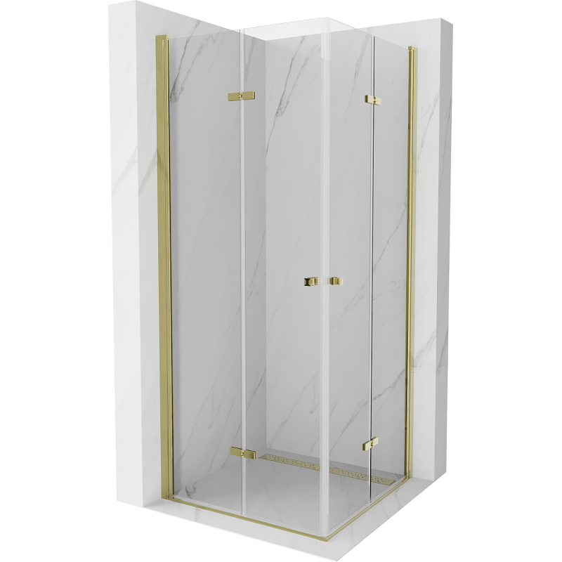 Mexen Lima Duo cabine de douche pliante 100 x 100 cm, transparent, dorée - 856-100-100-50-00-02