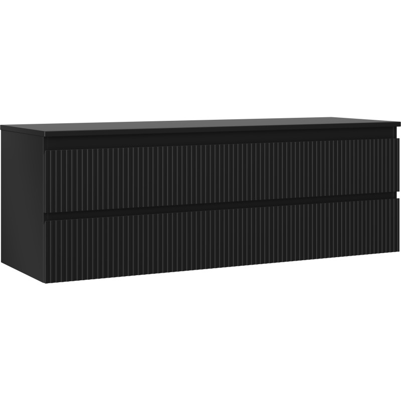 Mexen Rivel mobile da bagno sotto-lavabo 140 cm con piano, 2 cassetti, scanalato, nero opaco - 91A20-14047-2-BFFC71