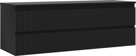 Mexen Rivel badrumsskåp 140 cm med bänk, 2 lådor, räfflad, svart matt - 91A20-14047-2-BFFC71