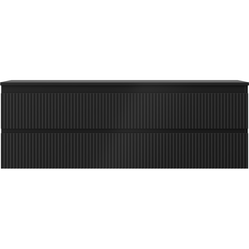 Mexen Rivel badrumsskåp 140 cm med bänk, 2 lådor, räfflad, svart matt - 91A20-14047-2-BFFC71