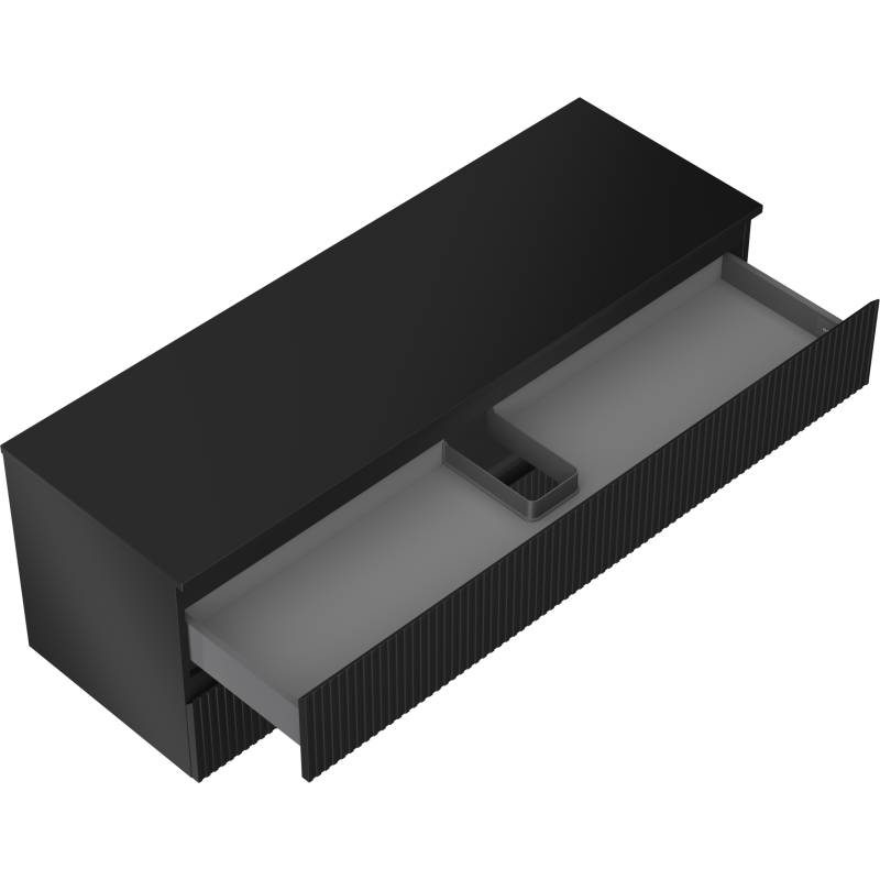 Mexen Rivel armario de baño bajo lavabo de 140 cm con encimera, 2 cajones, acanalado, negro mate - 91A20-14047-2-BFFC71