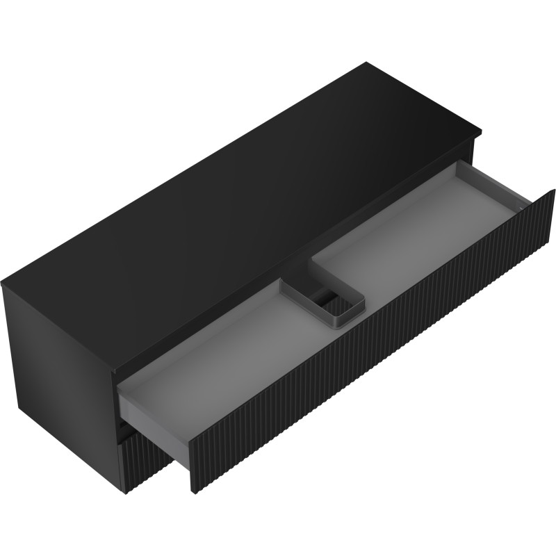 Mexen Rivel armario de baño para lavabo de 140 cm con encimera, 2 cajones, ranurado, negro mate - 91A20-14047-2-BFFC71