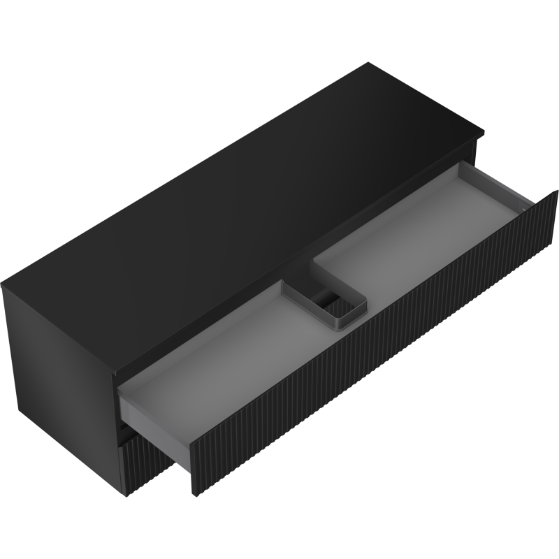 Mexen Rivel badrumsskåp 140 cm med bänk, 2 lådor, räfflad, svart matt - 91A20-14047-2-BFFC71