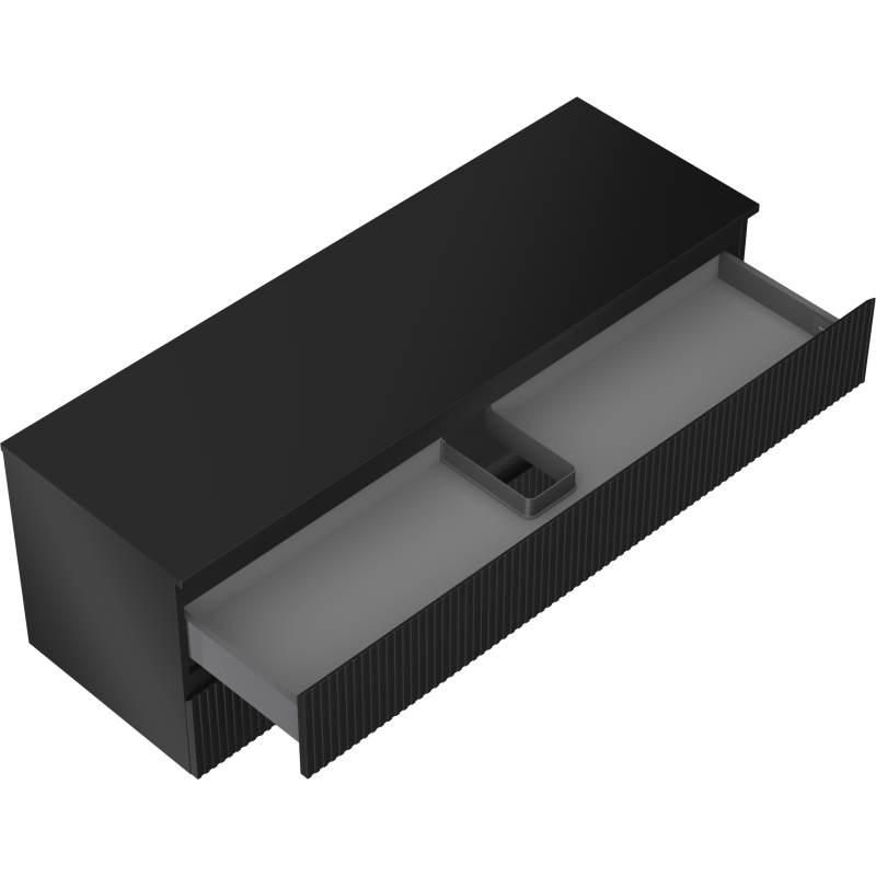 Mexen Rivel mobiletto da bagno sospeso 140 cm con piano, 2 cassetti, scanalato, nero opaco - 91A20-14047-2-BFFC71