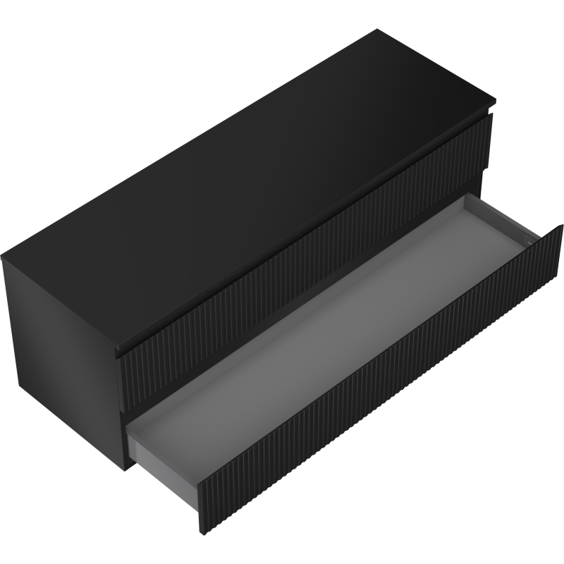 Mexen Rivel armario de baño bajo lavabo de 140 cm con encimera, 2 cajones, acanalado, negro mate - 91A20-14047-2-BFFC71
