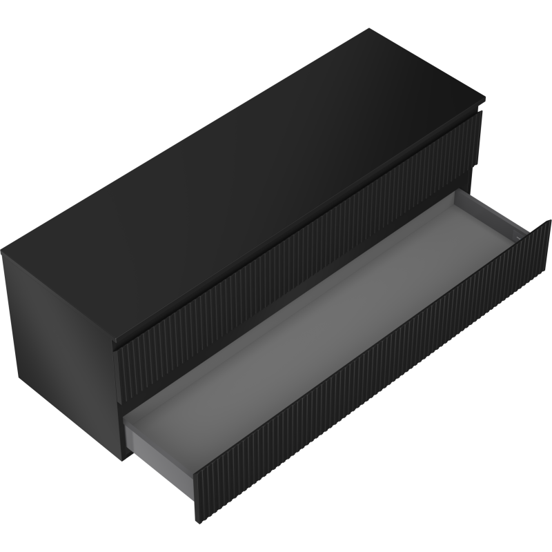 Mexen Rivel armoire de salle de bain sous lavabo 140 cm avec plateau, 2 tiroirs, rainurée, noir mat - 91A20-14047-2-BFFC71