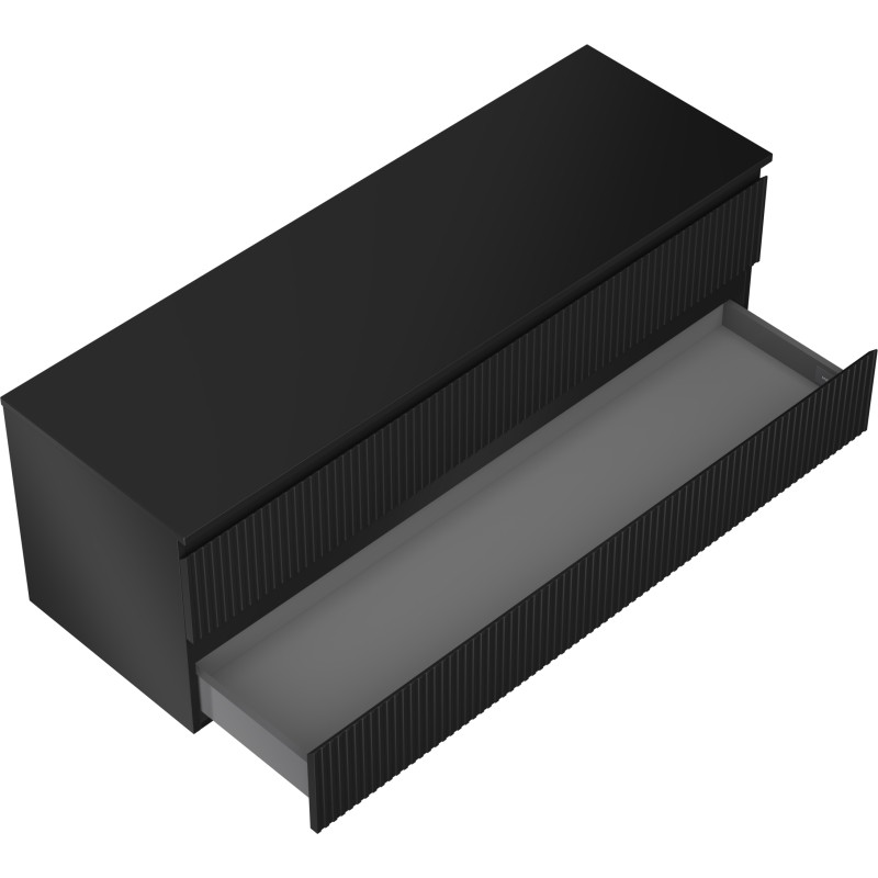 Mexen Rivel mobile da bagno sotto-lavabo 140 cm con piano, 2 cassetti, scanalato, nero opaco - 91A20-14047-2-BFFC71