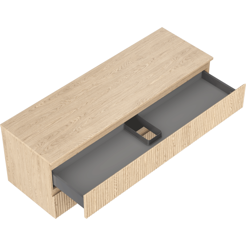 Mexen Rivel armario de baño bajo lavabo de 140 cm con encimera, 2 cajones, ranurado, roble - 91A20-14047-2-BFFC81