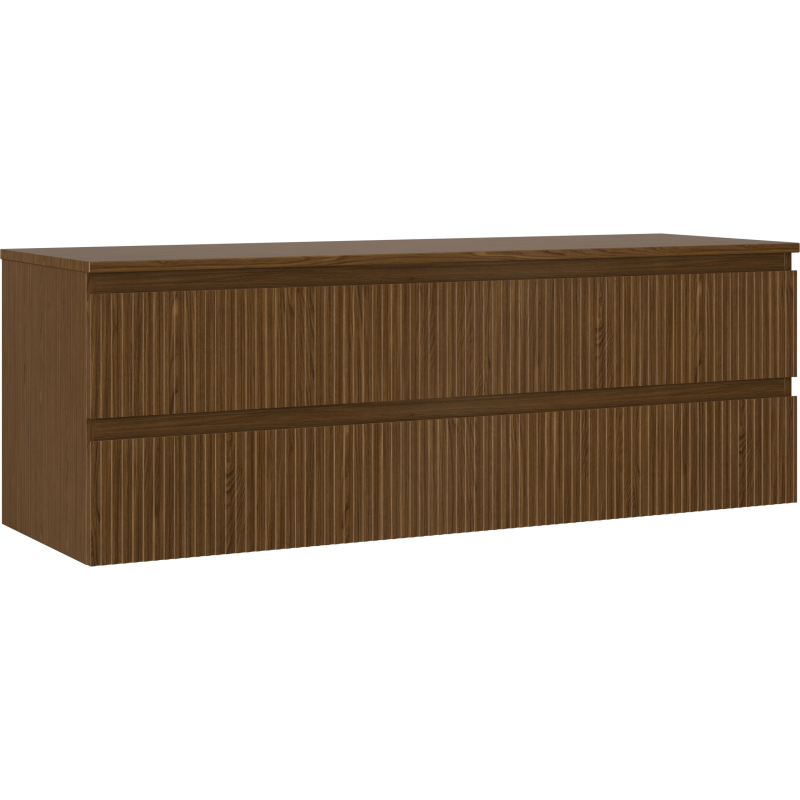 Mexen Rivel Badezimmerschrank 140 cm mit Arbeitsplatte, 2 Schubladen, geriffelt, Walnuss - 91A20-14047-2-BFFC86
