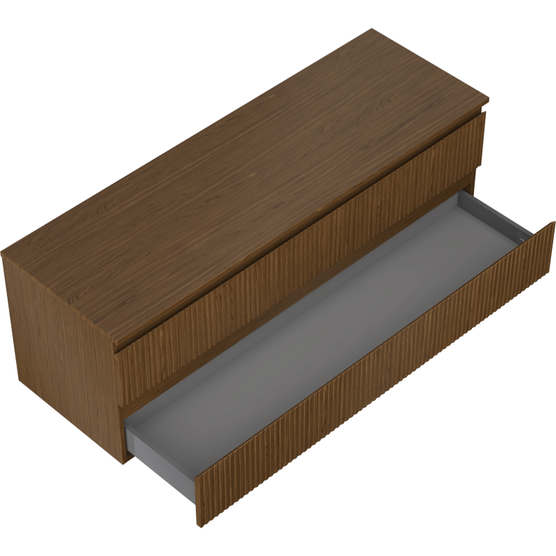 Mexen Rivel armario de baño bajo lavabo 140 cm con encimera, 2 cajones, ranurado, nogal - 91A20-14047-2-BFFC86