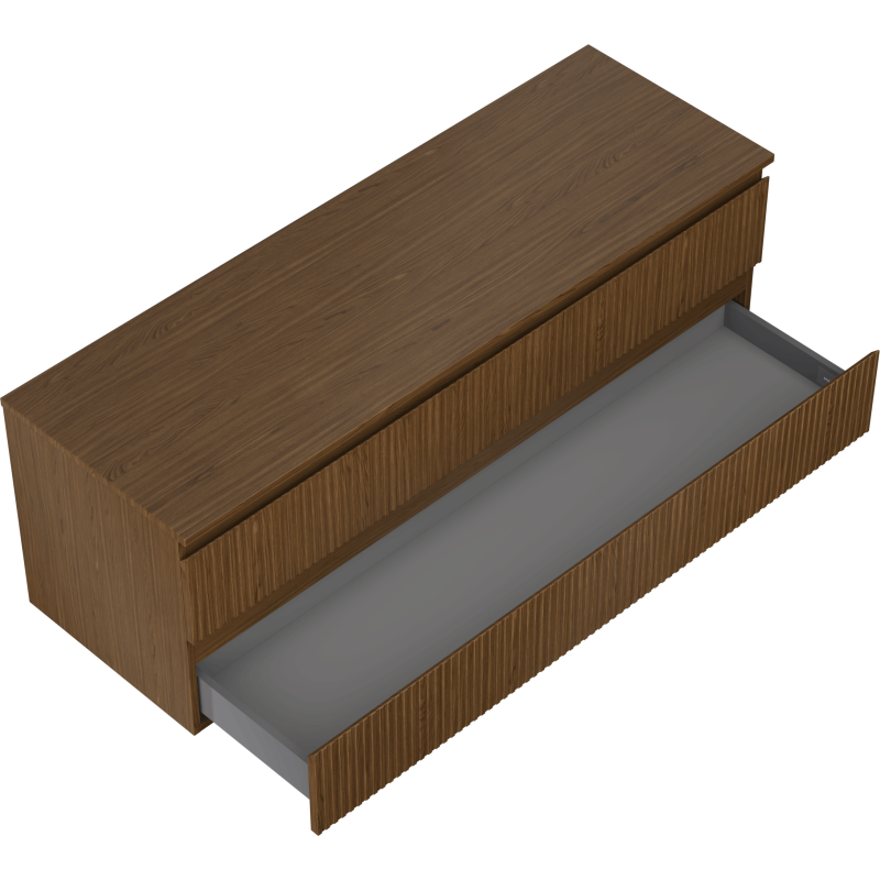 Mexen Rivel Badezimmerschrank 140 cm mit Platte, 2 Schubladen, geriffelt, Nussbaum - 91A20-14047-2-BFFC86