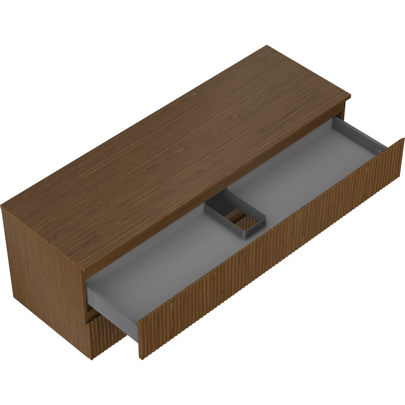 Mexen Rivel badkamerkast onder de wastafel 140 cm met blad, 2 laden, geribbeld, walnoot - 91A20-14047-2-BFFC86