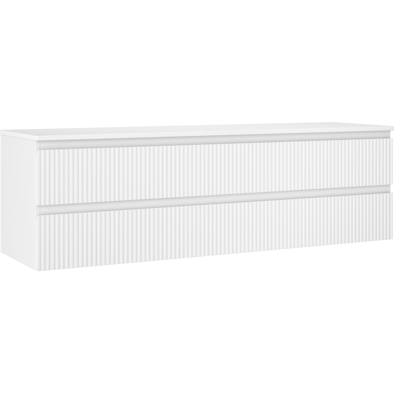 Mexen Rivel armário de casa de banho 160 cm para lavatório com superfície, 2 gavetas, frisado, branco mate