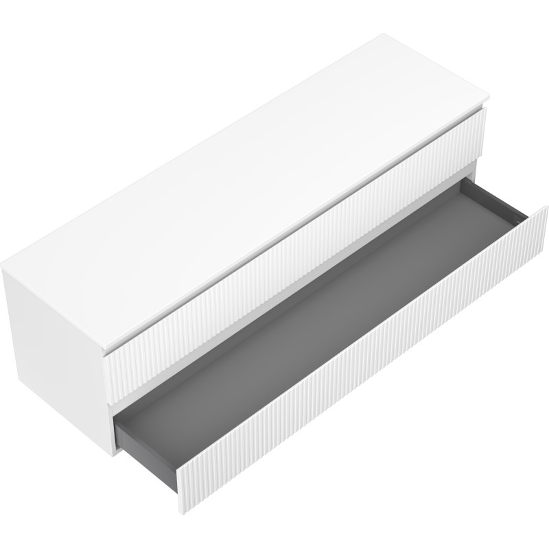 Mexen Rivel badkamerkast onder de wastafel 160 cm met blad, 2 lades, geribbeld, mat wit - 91A20-16047-2-BFFC01