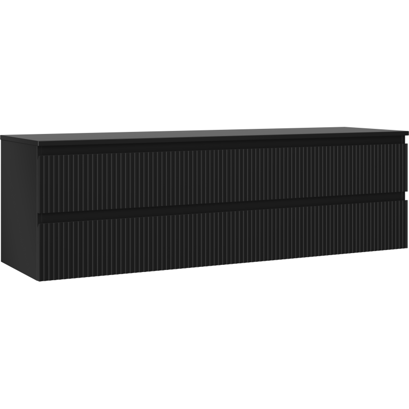 Mexen Rivel 160 cm Under-Sink Bathroom Cabinet with Countertop, 2 Drawers, Ribbed, Matte Black - 91A20-16047-2-BFFC71