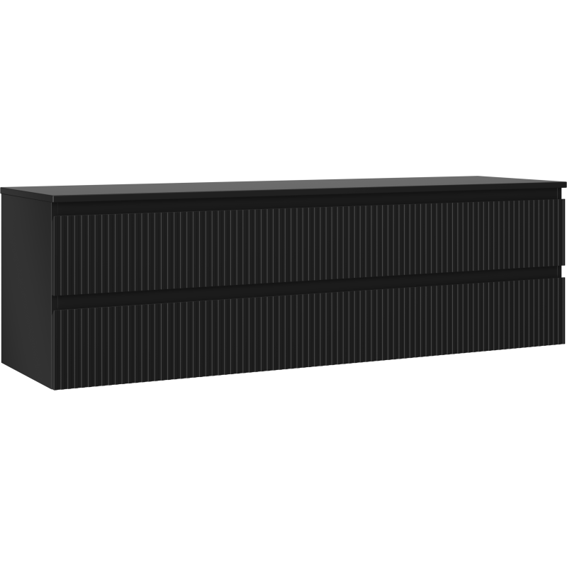 Mexen Rivel badkamerkastje onder wastafel 160 cm met blad, 2 laden, geribbeld, zwart mat - 91A20-16047-2-BFFC71