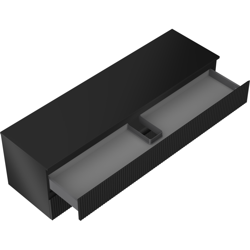 Mexen Rivel meuble de salle de bain sous lavabo 160 cm avec plateau, 2 tiroirs, cannelé, noir mat - 91A20-16047-2-BFFC71