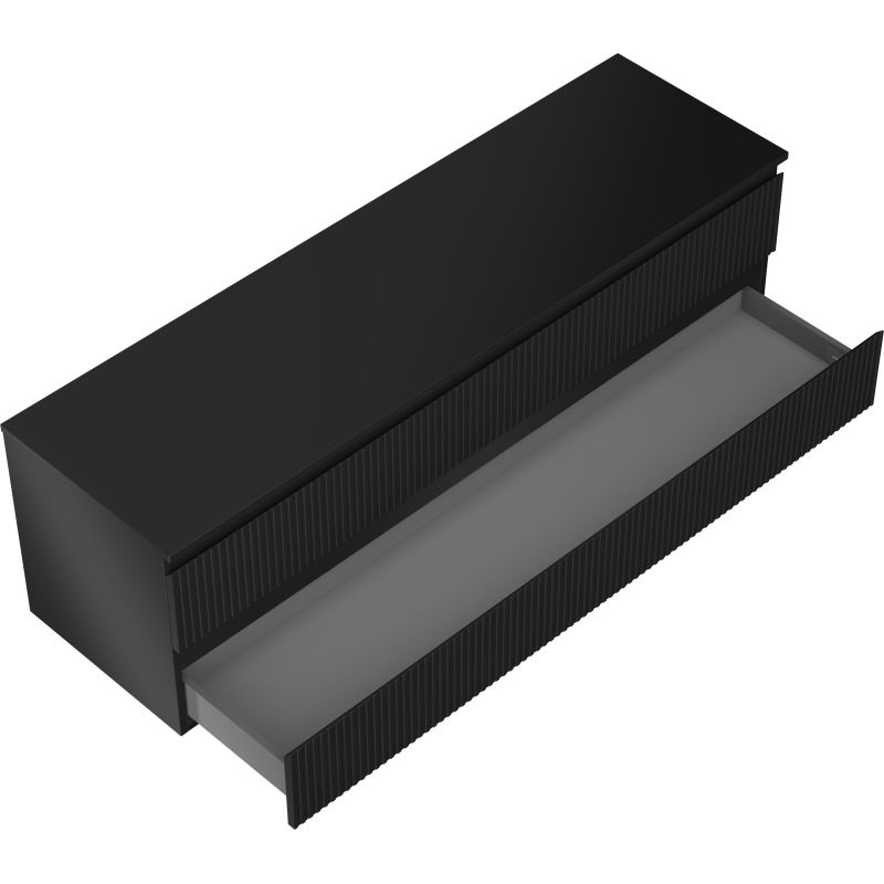 Mexen Rivel 160 cm Under-Sink Bathroom Cabinet with Countertop, 2 Drawers, Ribbed, Matte Black - 91A20-16047-2-BFFC71